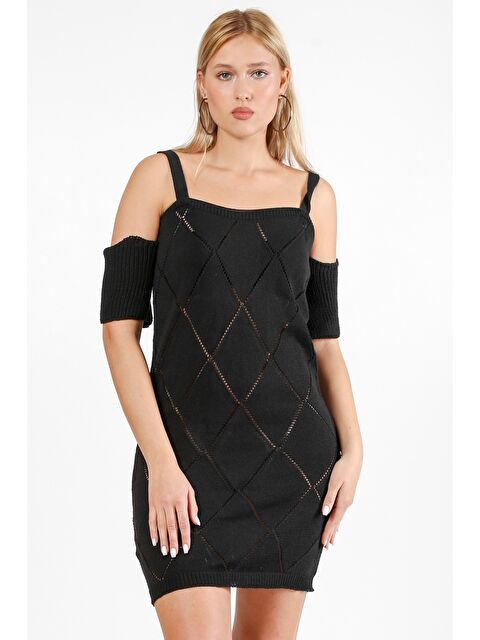 Chiccy Siyah Askılı Mini Triko Elbise - S000468658-19351