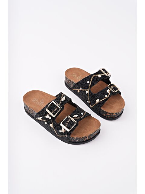 Muggo SHEİLA Çift Bantlı Taşlı Ayarlanabilir Kemerli Günlük Kadın Terlik - S000363974-19351