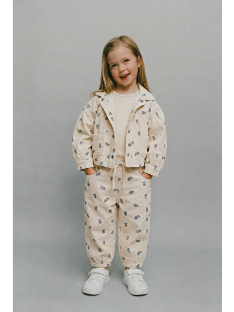 Magu Kız Çocuk Pamuklu Bej Desenli Ceket, T-Shirt Ve Pantolon Takım - S000506346-37243