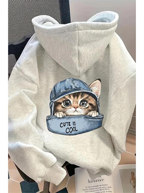 Oksit Cut İs Cool Kedi Sırt Baskılı İçi Pamuklu Unisex Sweatshirt - S000485870-20600