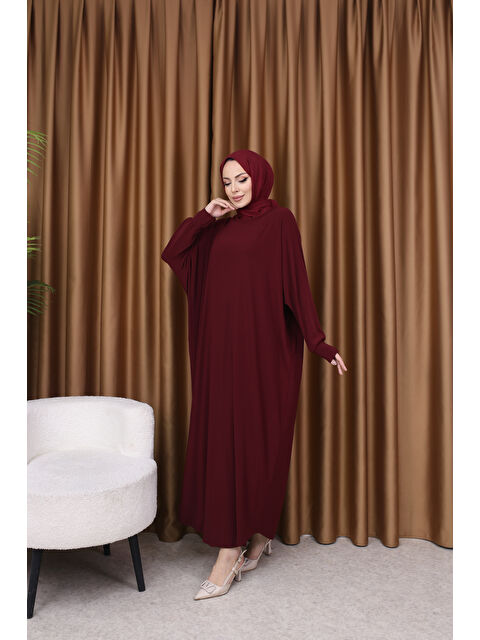Comstar Kadın Trend Basic Uzun Kollu Bordo Elbise
