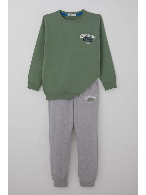 Breeze Erkek Çocuk Eşofman Takımı Sırt Baskı Detaylı Cepli Mint Yeşili (7-12 Yaş) - S000526876-1180