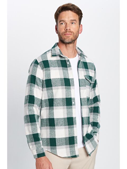 TUDORS Erkek Slim Fit Dar Kesim Oduncu Tek Cepli Kareli Kışlık Gömlek - S000320773-23173