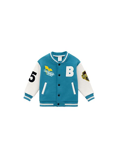 Magu Unisex Çocuk Pamuklu Turkuaz Beyaz Kolej Ceket - S000427454-23173