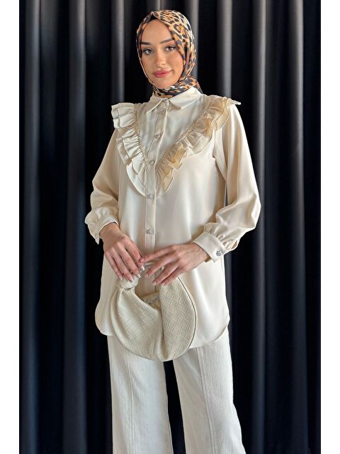 Julude Fırfırlı Taş İşlemeli Tesettür Gömlek - S000399592-25636