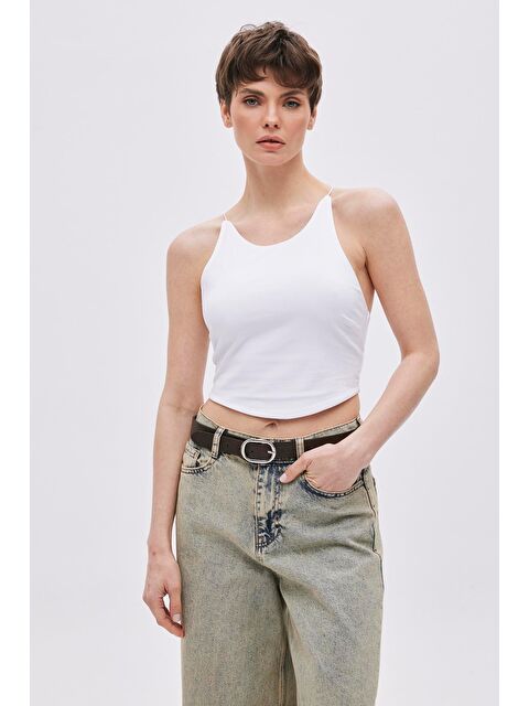 Sherin Beyaz Halter Yaka Crop - S000435630-20063