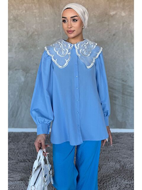 Julude Yakası Tül İşlemeli Tesettür Gömlek - S000399593-17234