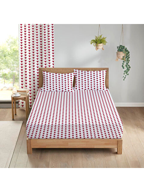 Evmila Kalp Desenli Baskılı Çift Kişilik 180x200 Cm Çarşaf Takımı - S000336754-23173