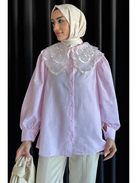 Julude Yakası Tül İşlemeli Tesettür Gömlek - S000399593-20024