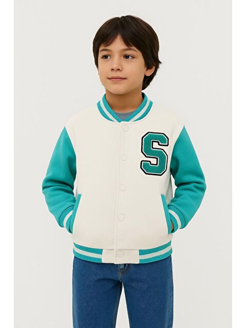 Magu Unisex Çocuk Pamuklu Beyaz Turkuaz Kolej Ceket - S000427501-23173