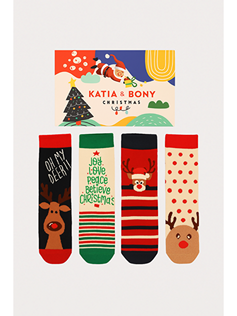 Katia And Bony Unisex 4'Lü Paket Yılbaşı Kutulu Soket Çorap