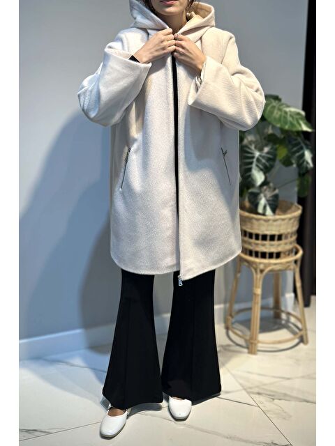 Remsa Büyük Beden Fermuar Detay Kap Ceket 2590 Ekru - S000469214-19965