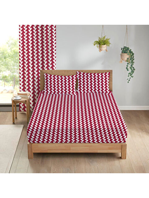 Evmila Kalp Desenli Baskılı Çift Kişilik 180x200 Cm Çarşaf Takımı - S000336756-23173