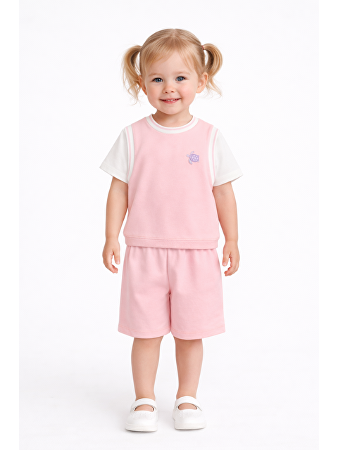 Harika Kids Kız Çocuk Şortlu Takım Yazlık Pamuklu Tişört Şort 2’li Set