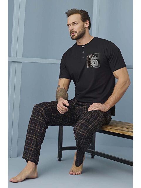 Remsa Erkek Kısa Kol Pamuklu Pijama Takımı 7956 Siyah