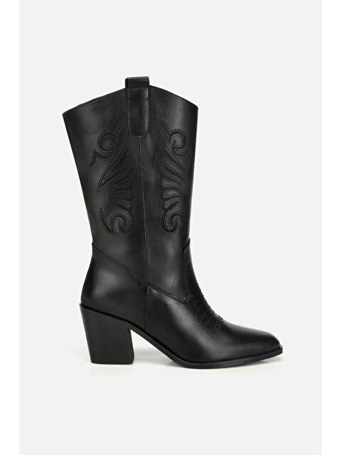 Yaya By Hotiç Kadın Siyah İşleme Detaylı Kovboy Western Topuklu Bot - S000487129-19351