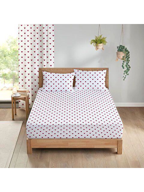 Evmila Kalp Desenli Baskılı Çift Kişilik 180x200 Cm Çarşaf Takımı - S000336755-23173