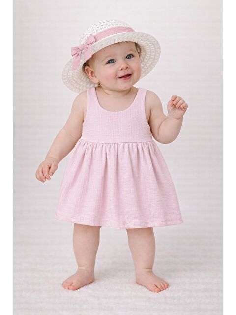 Chicsy Baby Tatlı Fitilli Şapkalı Fiyonklu Kız Bebek Elbisesi