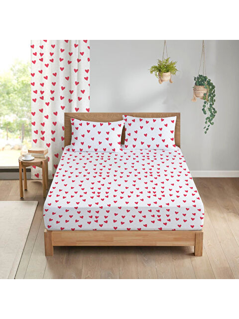 Evmila Kalp Desenli Baskılı Çift Kişilik 180x200 Cm Çarşaf Takımı - S000336758-23173