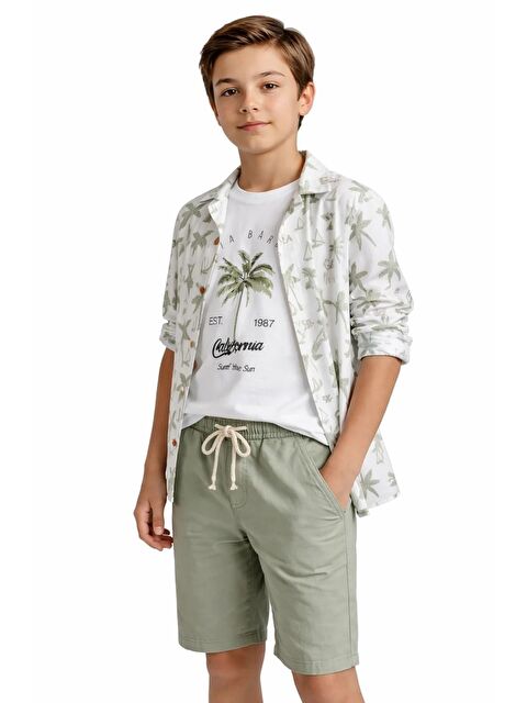 Pina Kids Erkek Çocuk Kısa Kol Desenli Gömlek Tişört Şort Üçlü Takım