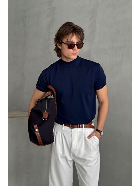 HYMAN Erkek Oversize Yarım Balıkçı Triko T-shirt - S000515492-21164