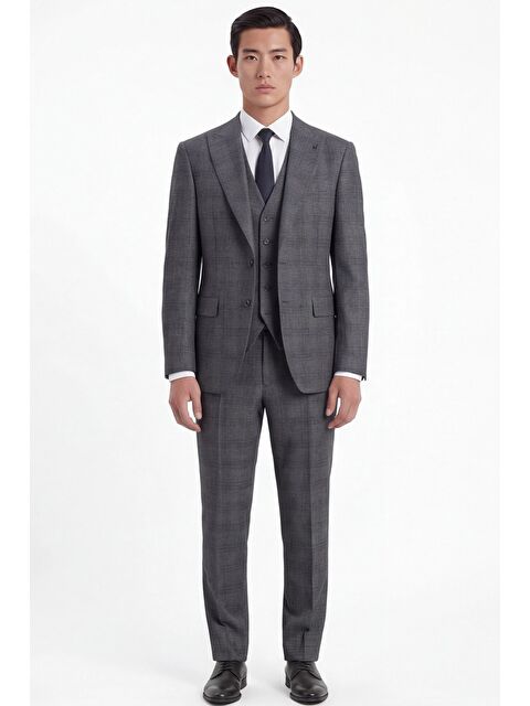 Sabri Özel Erkek Polyamid Viskon Karışımlı 10 Drop Klasik Siyah Yelekli Takım Elbise - S000523766-19351