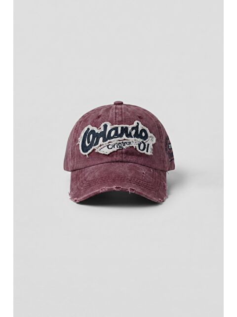 Abluka Online Erkek Vintage Nakışlı Yıkamalı Beyzbol Şapka Bordo