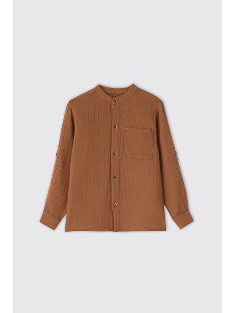 Panço Erkek Çocuk Kahve Müslin Gömlek - S000526135-19413