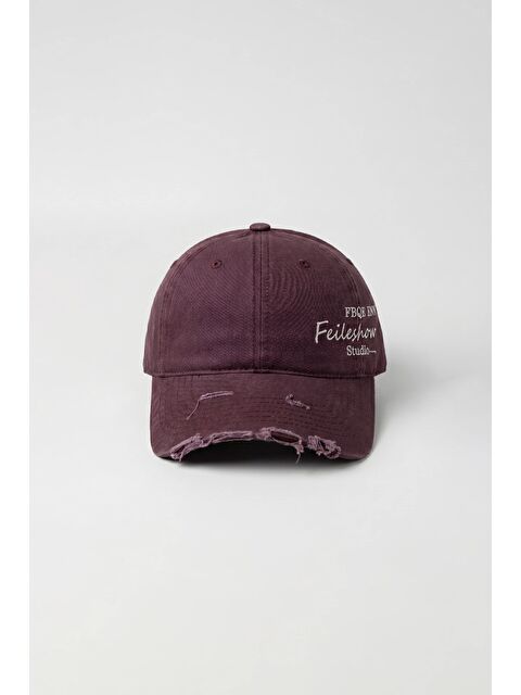 Abluka Online Erkek Distressed Nakışlı Yıkamalı Beyzbol Şapka Mürdüm