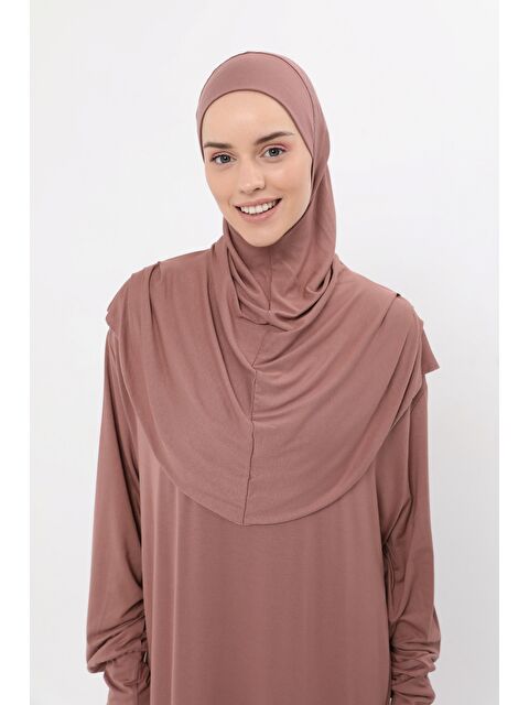 Altobeh Tek Parça Pamuklu Yarasa Kollu Tak Çıkar Başörtülü Organik Terletmez  Elbise - S000505130-14742