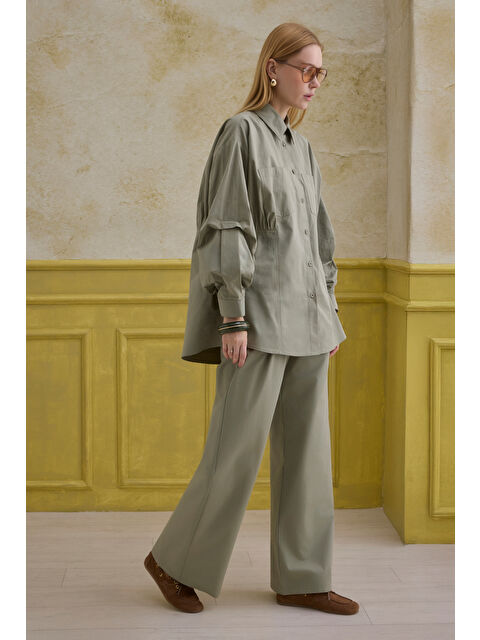 HE-QA %100 Pamuk Kol Detaylı Gömlek Adaçayı - S000530707-17358