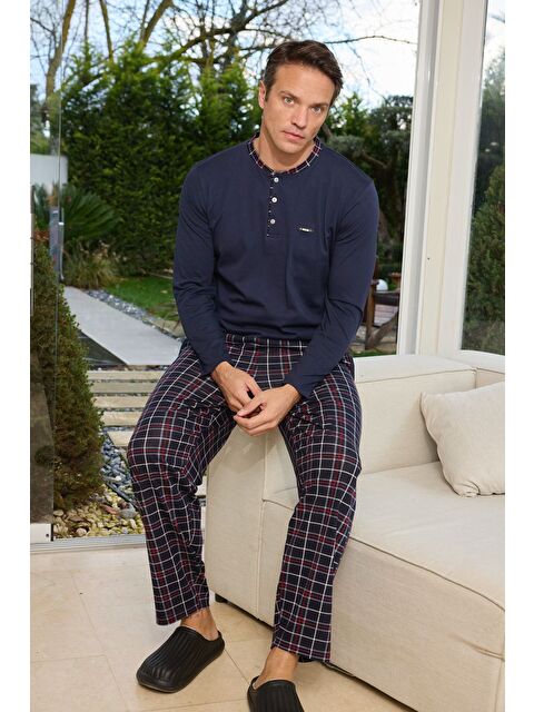 Formo Erkek %100 Doğal Pamuk Ekoseli Uzun Kollu Baskılı Kaliteli Pijama Takımı - S000506347-37349