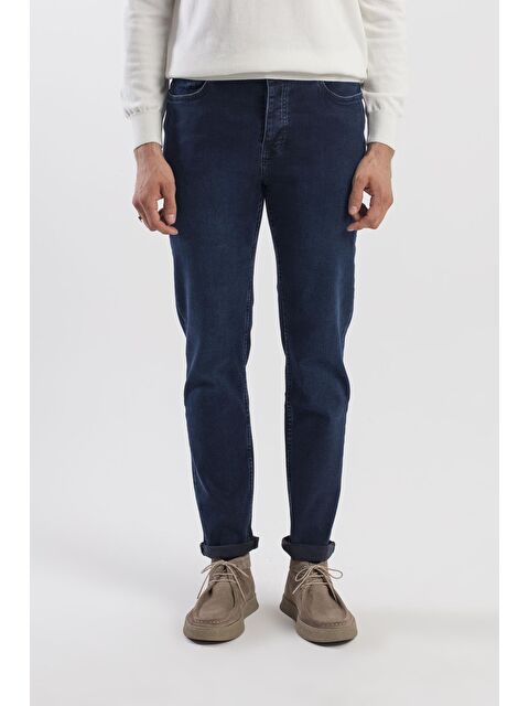JAKAMEN Koyu Lacivert Slim Fit Yıkamalı Pamuklu Jean Pantolon - S000496047-21164