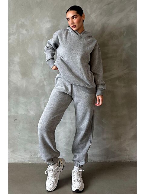 Madmext Bej Kapüşonlu Oversize Kadın Eşofman Takım Mg1905 - S000056701-74