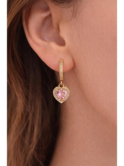 New Obsessions Paslanmaz Çelik Altın Renk Beyaz Taşlı Sevgiliye Kalbim Küpe - S000505917-20076