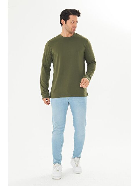 TRENDHILL Erkek Pamuklu Bisiklet Yaka Uzun Kollu Tişört Haki 5020-H - S000526756-18547