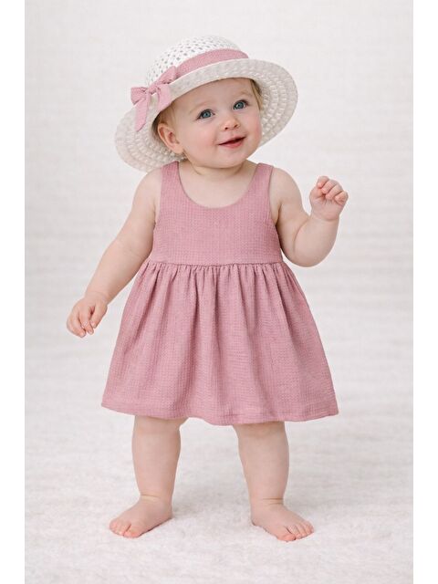 Chicsy Baby Tatlı Fitilli Şapkalı Fiyonklu Kız Bebek Elbisesi