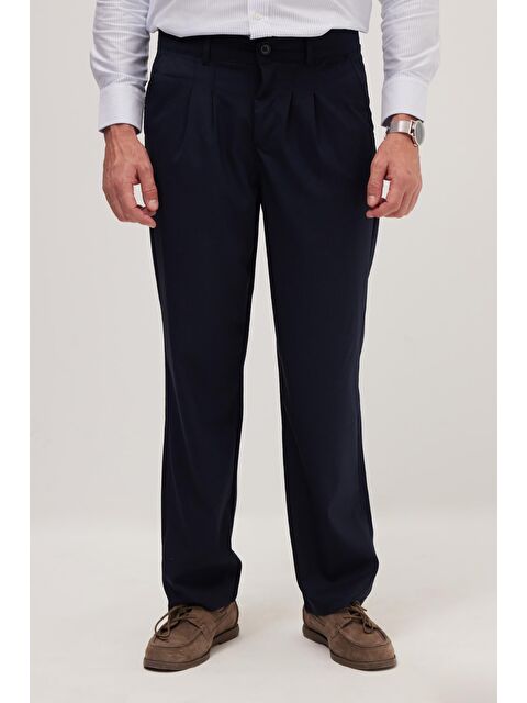 TUDORS Erkek Regular Fit Klasik Kesim Normal Bel Geniş Paça Lacivert Pantolon - S000526143-21164
