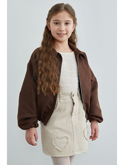 Fullamoda Fermuarlı Süet Kız Çocuk Bomber Ceket - S000515132-19413