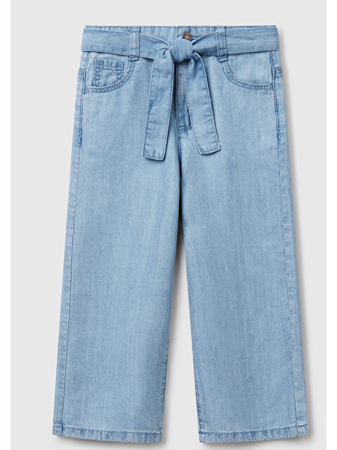United Colors Of Benetton Kız Çocuk %100 Liyosel Taş Yıkama Kuşaklı Wide Leg Denim Pantolon - S000517355-23173