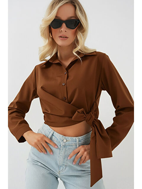 Bigdart Kadın Bağlamalı Uzun Kol Gömlek 20325 - Kahverengi - S000386765-19413