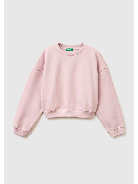 United Colors Of Benetton Kız Çocuk Arkası Logo Etiketli Oversize Yuvarlak Yaka Sweatshirt - S000517357-23173