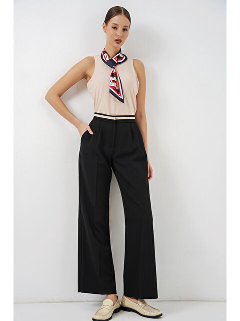 Bigdart Kadın Geniş Paça Kumaş Pantolon 30088 - Siyah