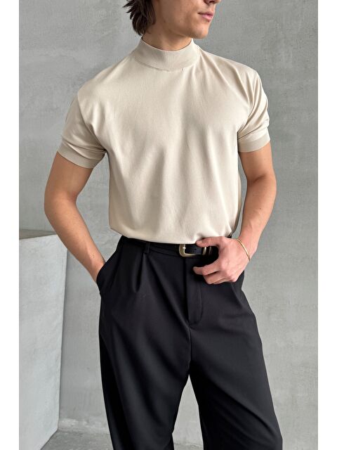 HYMAN Erkek Oversize Yarım Balıkçı Triko T-shirt - S000515492-19928