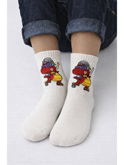 Katia And Bony Dinozor Desenli Ekru Çocuk Soket Çorap - S000504038-19965