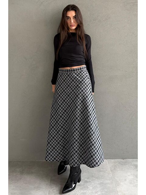 Madmext Siyah Ekose Desenli Midi Boy Kadın Etek Mg2649 - S000505351-19351