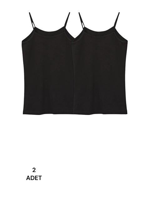 Güneş Siyah U Yaka Düz Askılı Kadın Atlet 2'li - S000313340-14430