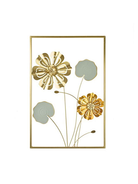 Evidea Deco Gerbera Metal Tablo - Altın / Gri - 40x60 cm - S000366801-130