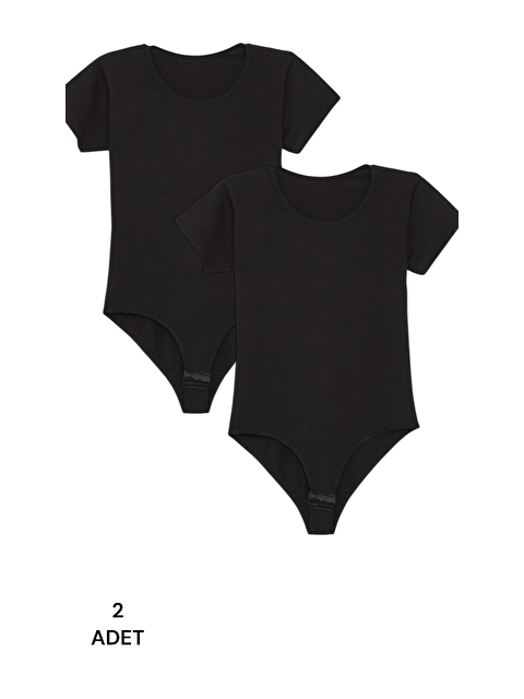 Güneş Siyah Kısa Kol Kadın Çıtçıtlı Body 2'Li - S000313344-14430