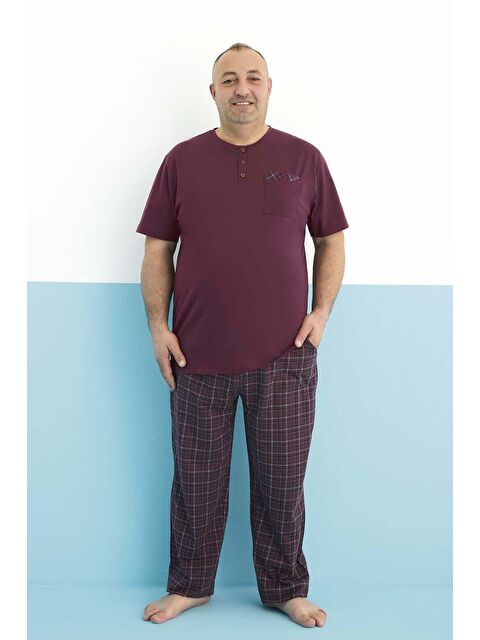 Remsa Büyük Beden Erkek Kısa Kol Modal Pijama Takım 250180 Bordo03